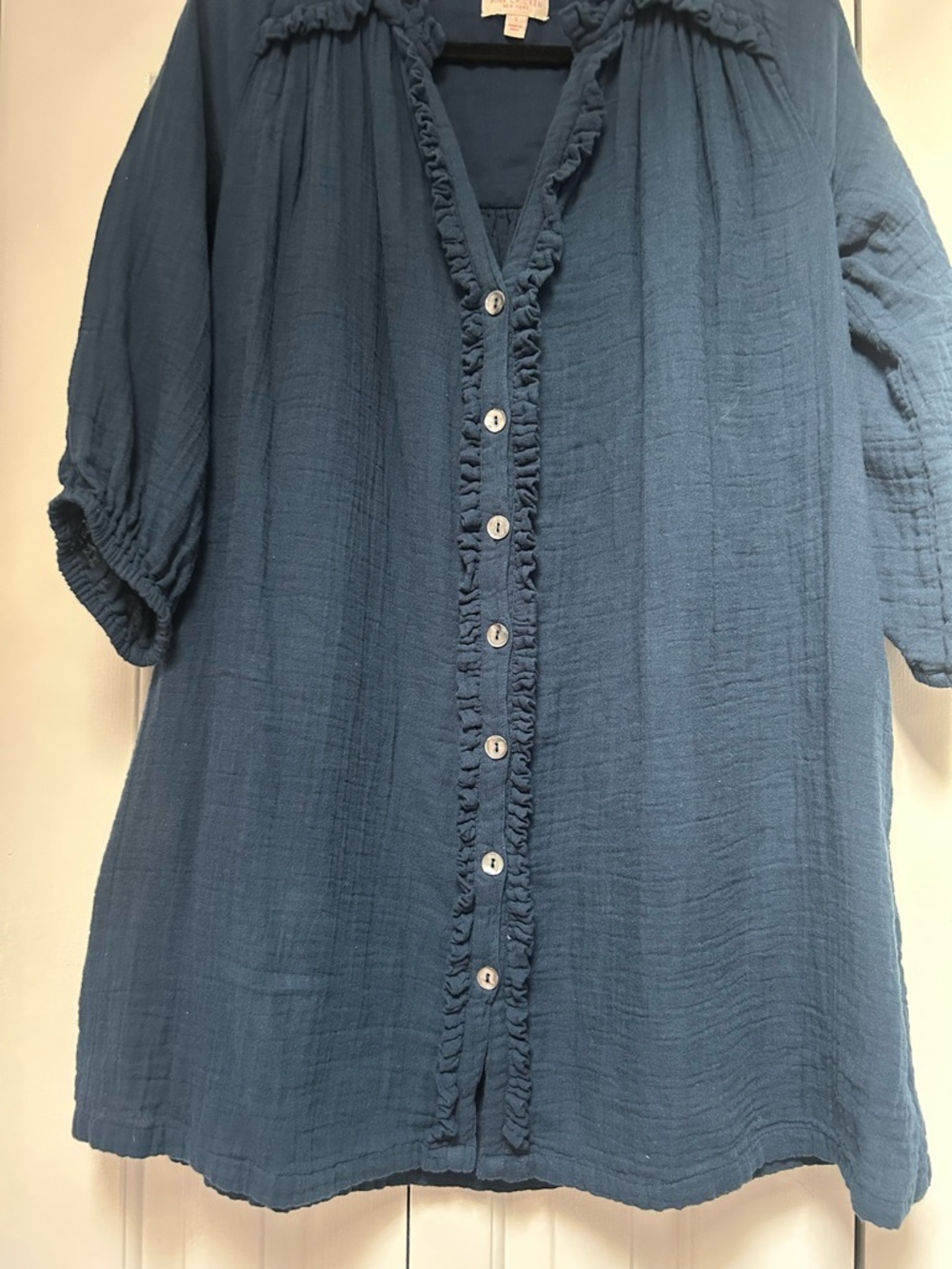 Pink Chicken Navy Ruffle-Trim Tunic Top - Picture 2 of 6